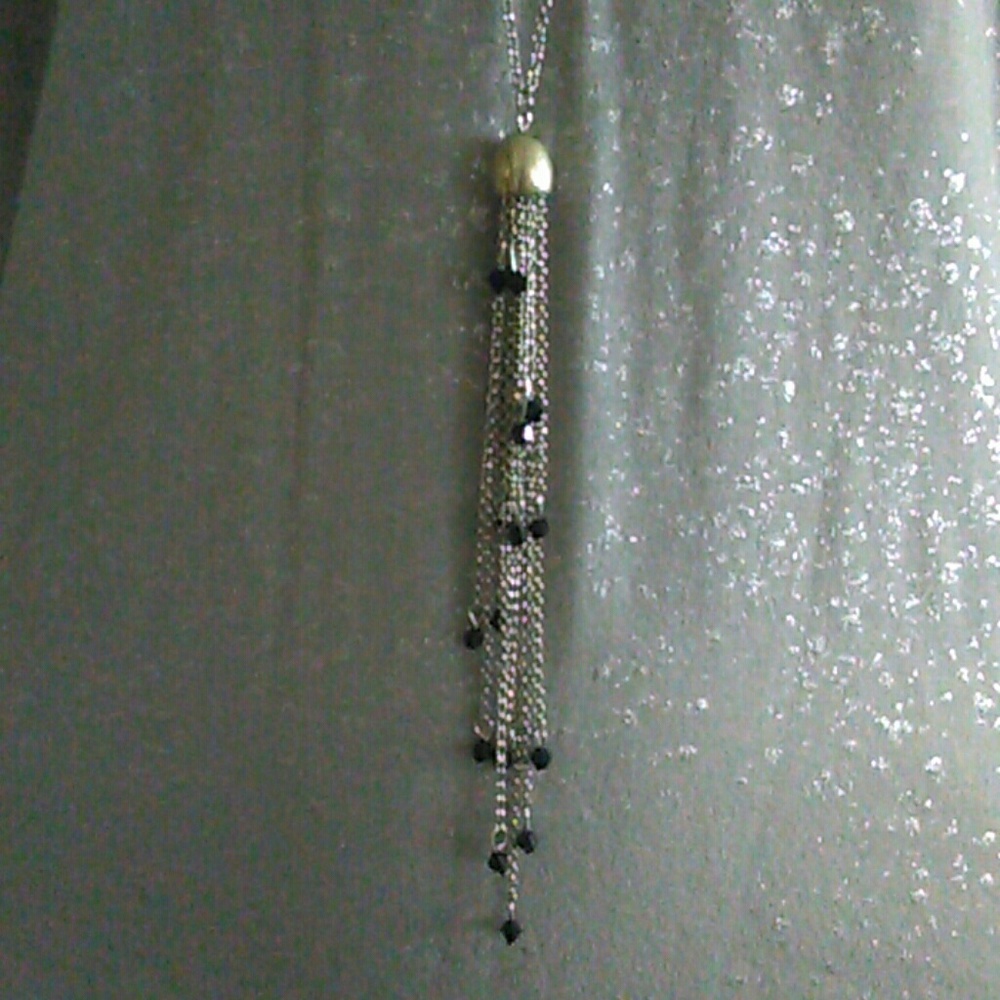Dainty trickle black beads and silver chains